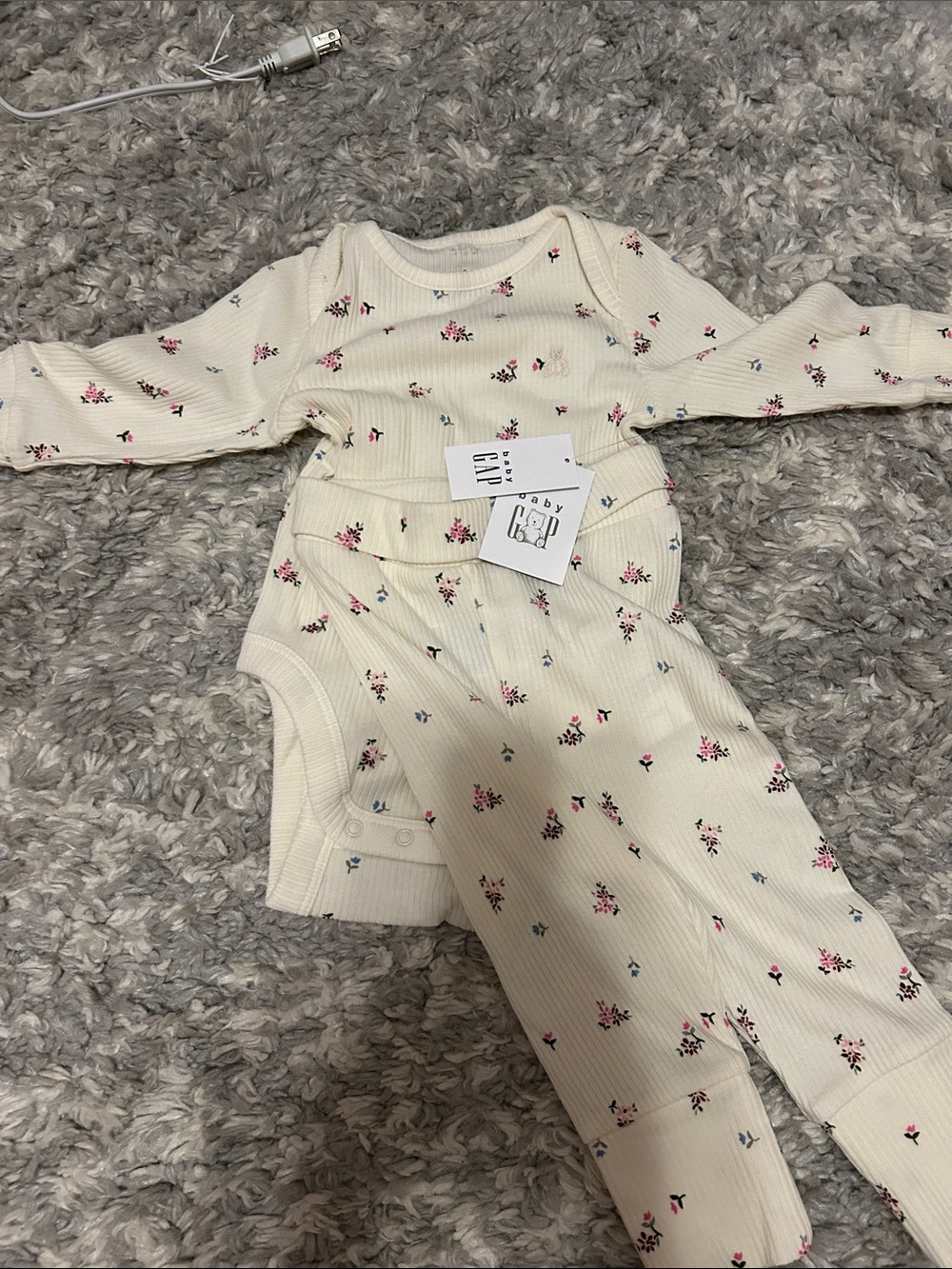 GAP Cream Baby Matching Set with Pink Floral Print